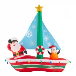 Home Accents Holiday 7 Ft. Pre-Lit LED Inflatable Santa In Sailboat Scene