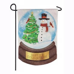Evergreen 18 In. X 12.5 In. Snowman Snowglobe Garden Linen Flag