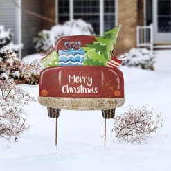 Glitzhome 31.89 In. H Rusty Metal Christmas Truck Yard Stake Or Standing Decor Or Wall Decor -Decorations Sales unnamed file 824