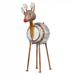 Alpine Corporation 33 In. Tall Weathered Barrel Reindeer With Warm White LED Lights
