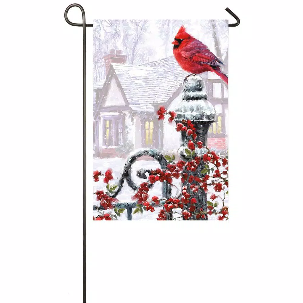 Evergreen 18 In. X 12.5 In. Winter Cardinal Garden Satin Flag 1 Evergreen 18 In. X 12.5 In. Winter Cardinal Garden Satin Flag