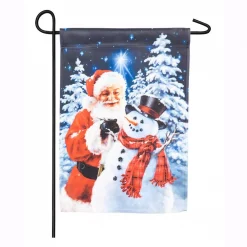 Evergreen 18 In. X 12.5 In. Santa Builds A Snowman Garden Satin Flag