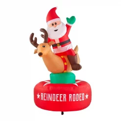 Airblown 6.5 Ft. Animated Inflatable Santa And Reindeer Rodeo Scene