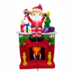 Fraser Hill Farm 6.5 Ft. Pre-Lit Elf Sitting On A Fireplace Christmas Inflatable -Decorations Sales unnamed file 907