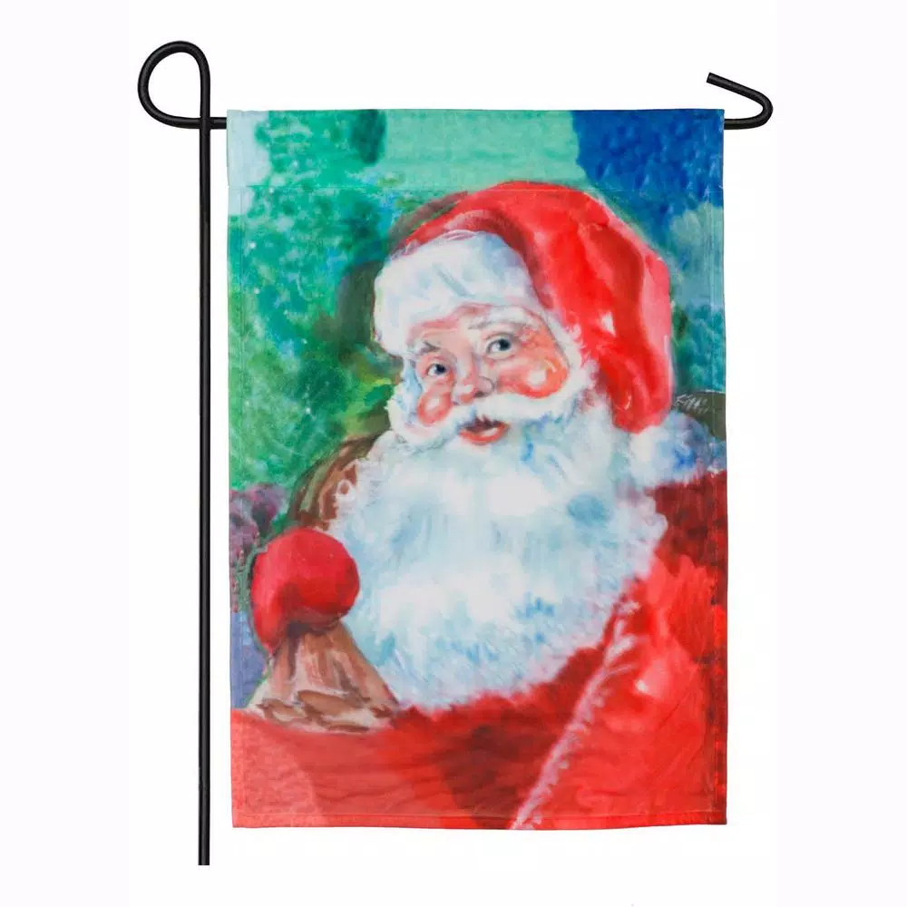 Evergreen 18 In. X 12.5 In. Watercolor Santa Garden Organza Flag 1 Evergreen 18 In. X 12.5 In. Watercolor Santa Garden Organza Flag