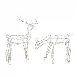 Home Accents Holiday 48 In. And 36 In. Pre-Lit LED White Wire Deer And Doe Set